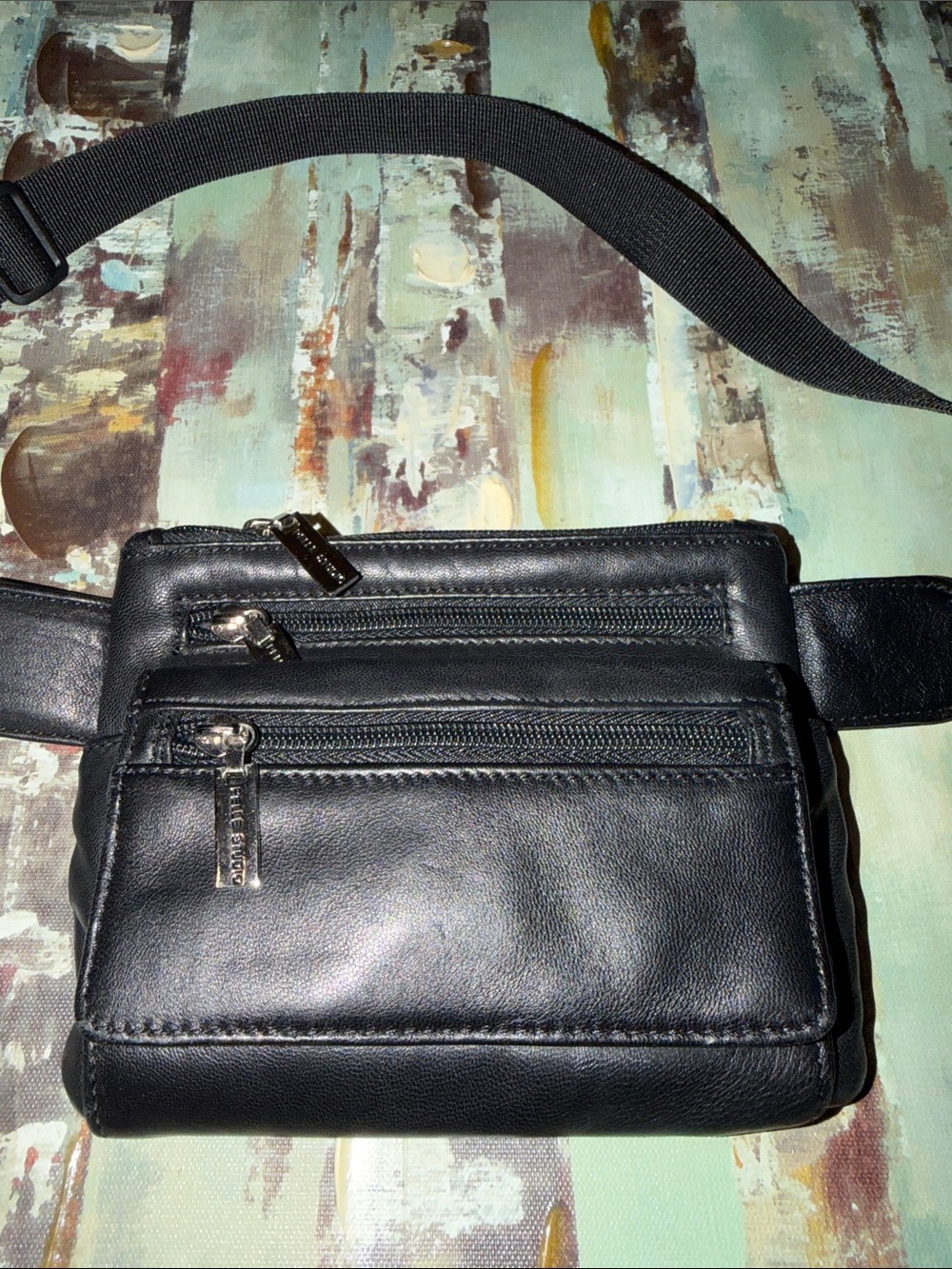 Wilsons Leather Pelle Studio Black Crossbody Fanny Pack/Waist Belt Bag